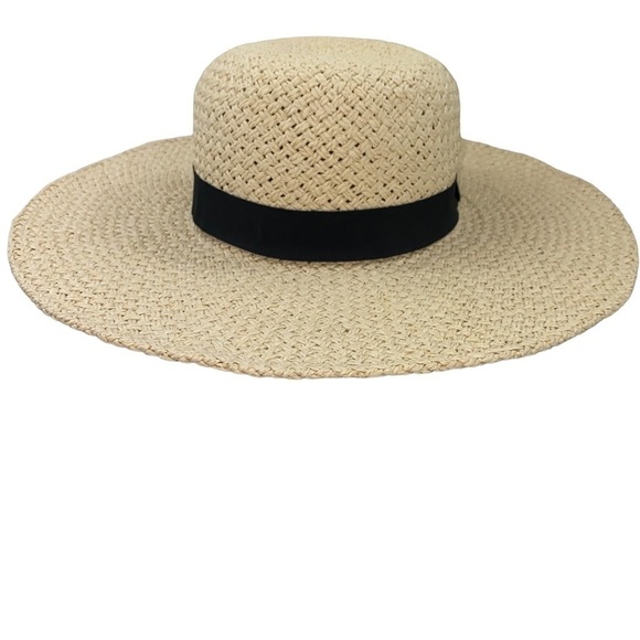 Francesca’s Straw Wide Brim Hat with Black Band - Picture 1 of 5